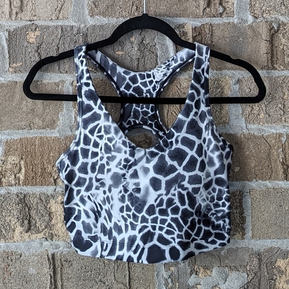 Sage Collective Animal Print Sports Bra Crop Top Size Small Charcoal Gray White - Picture 1 of 7